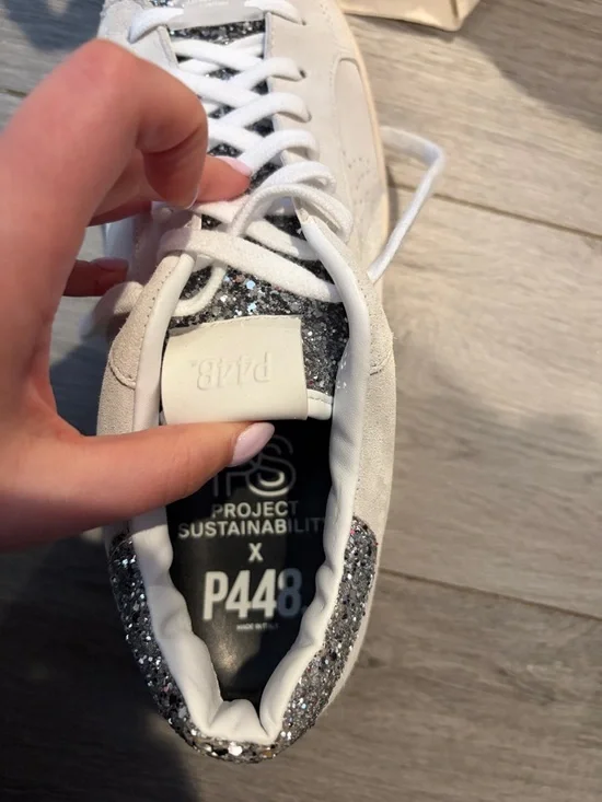 P448 Thea suede leather platform glitter sneaker new in box no lid size 11 - Picture 7 of 9